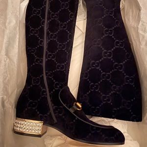 Gucci Horsebit GG velvet boots with crystals